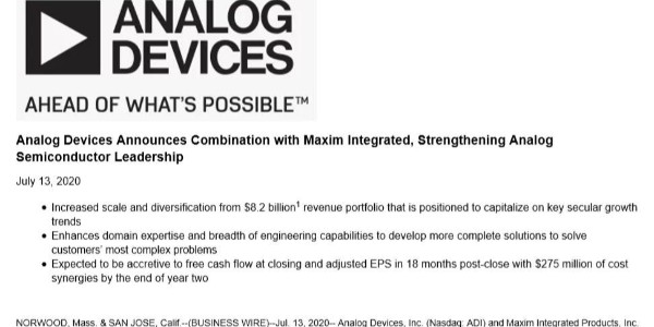 ADI收購美信獲中國反壟斷許可