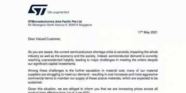 ST再度發(fā)布漲價(jià)通知，此番漲價(jià)含蓋所有產(chǎn)品